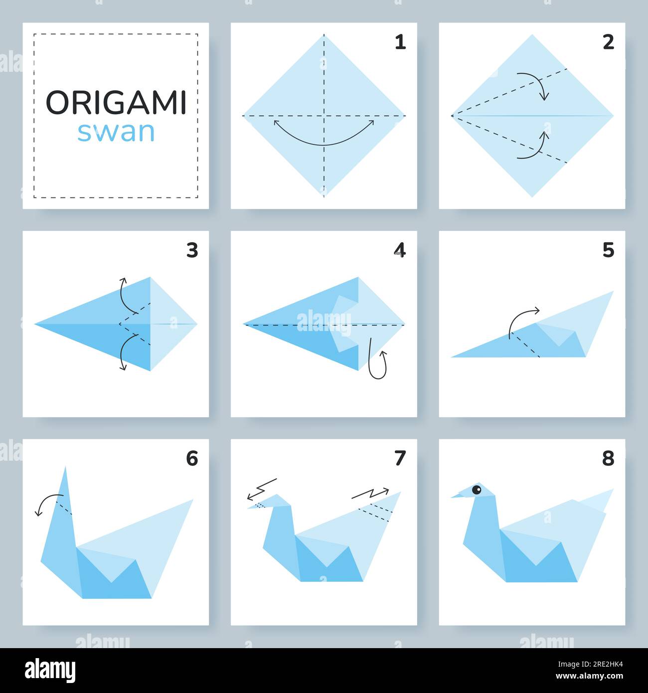 Tutorial Origami per bambini. Origami, cigno carino Immagine e Vettoriale -  Alamy
