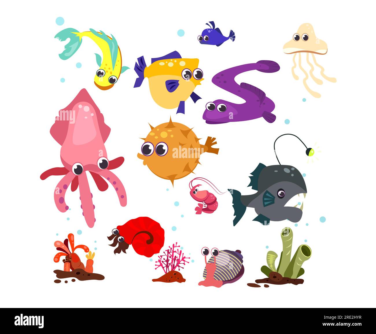 Illustrazioni dei personaggi dei cartoni animati marini Illustrazione Vettoriale