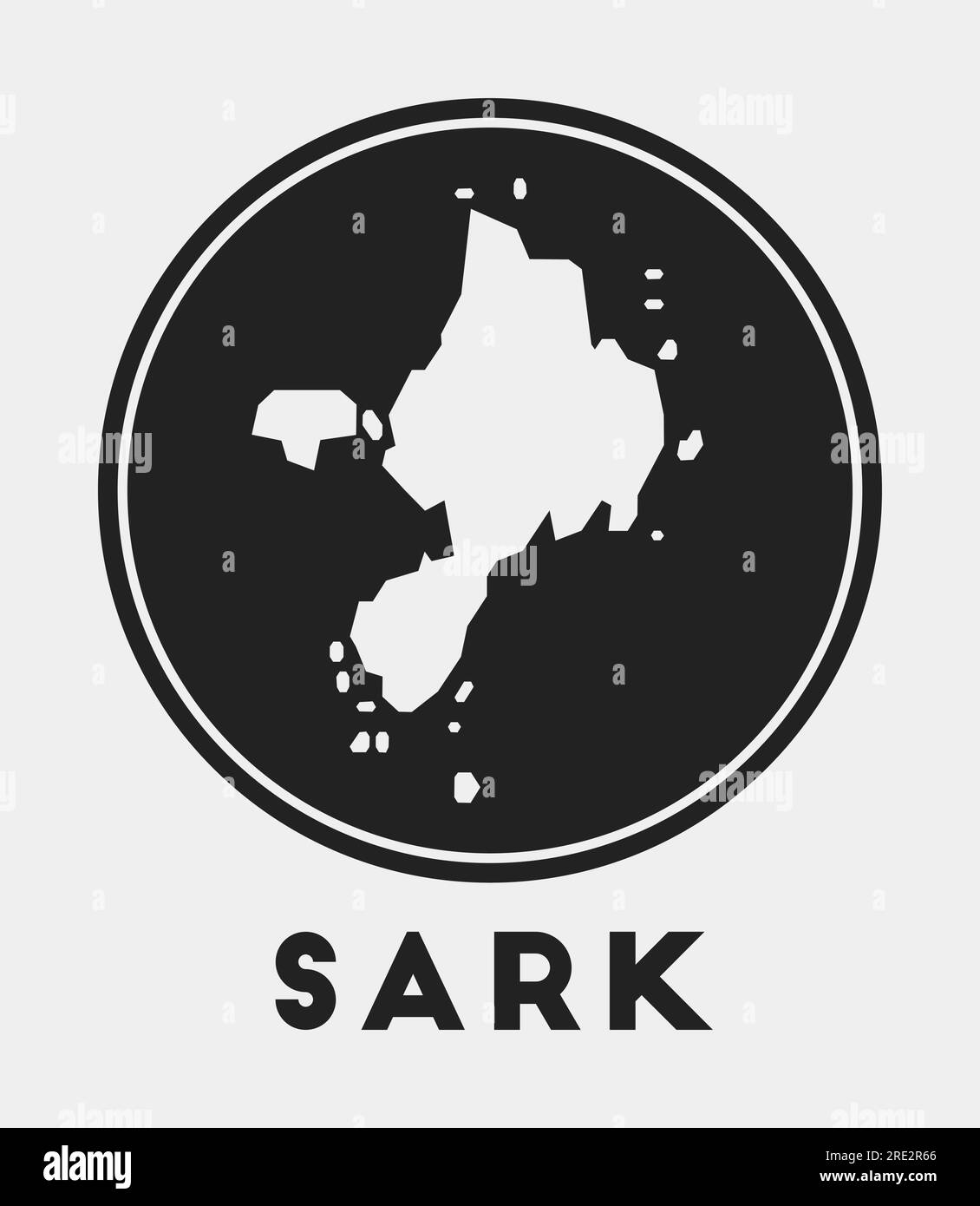 Sark Icon. Logo rotondo con mappa dell'isola e titolo. Elegante distintivo Sark con mappa. Illustrazione vettoriale. Illustrazione Vettoriale