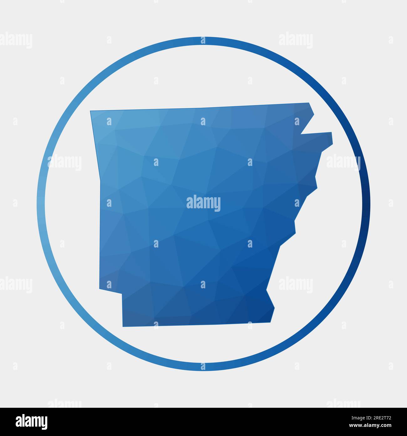 Icona Arkansas. Mappa poligonale dello stato degli Stati Uniti nell'anello gradiente. Cartello rotondo basso in poliestere Arkansas. Illustrazione vettoriale. Illustrazione Vettoriale