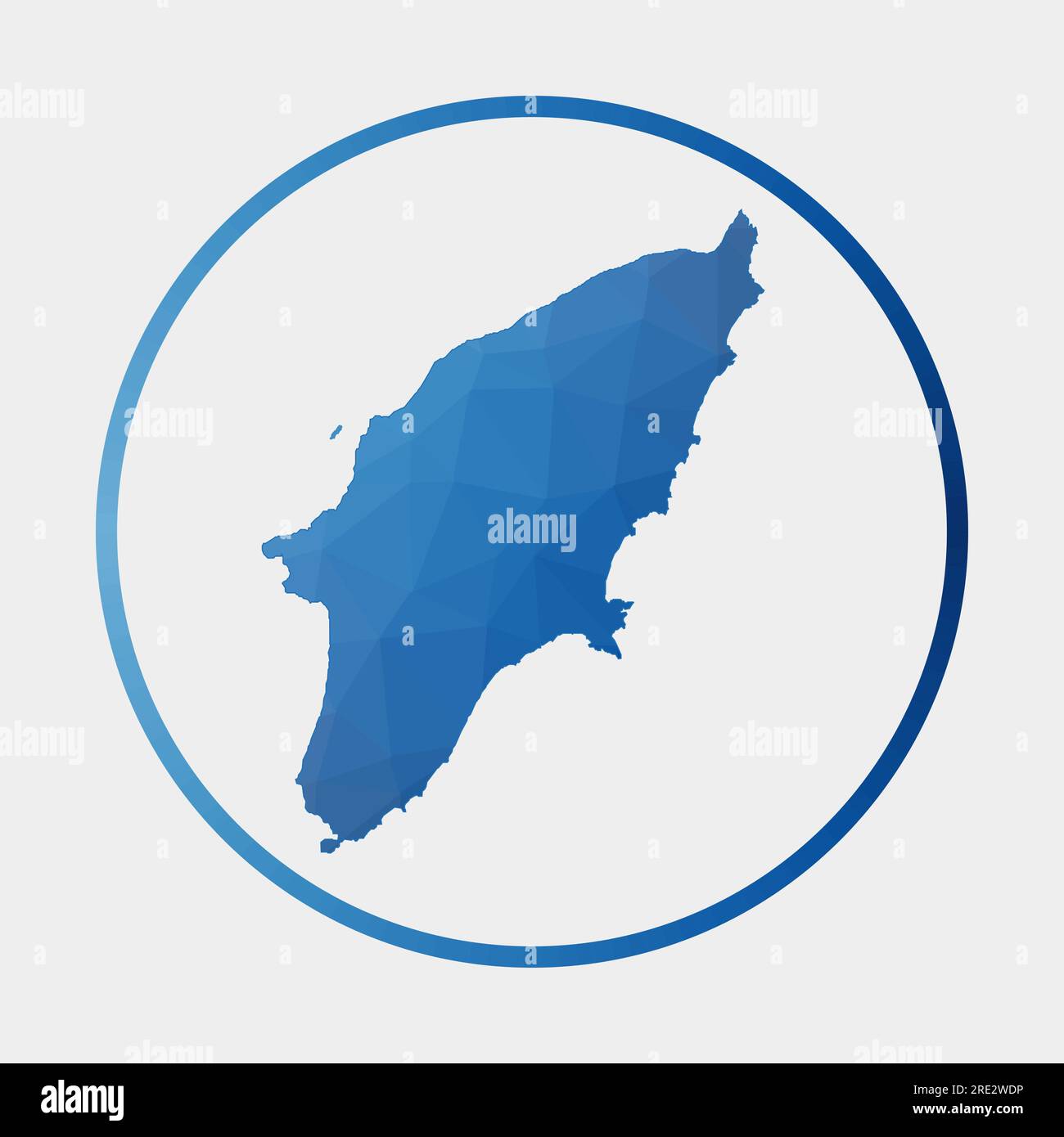 Icona di Rhodes. Mappa poligonale dell'isola nell'anello gradiente. Segno rotondo basso in polietilene Rhodes. Illustrazione vettoriale. Illustrazione Vettoriale
