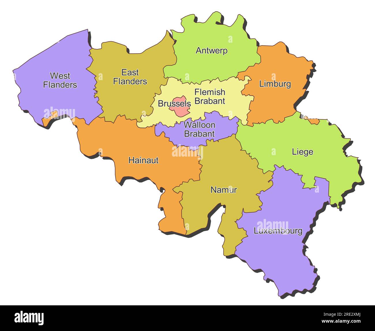 Mappa del Belgio che mostra le province e le divisioni amministrative Illustrazione Vettoriale