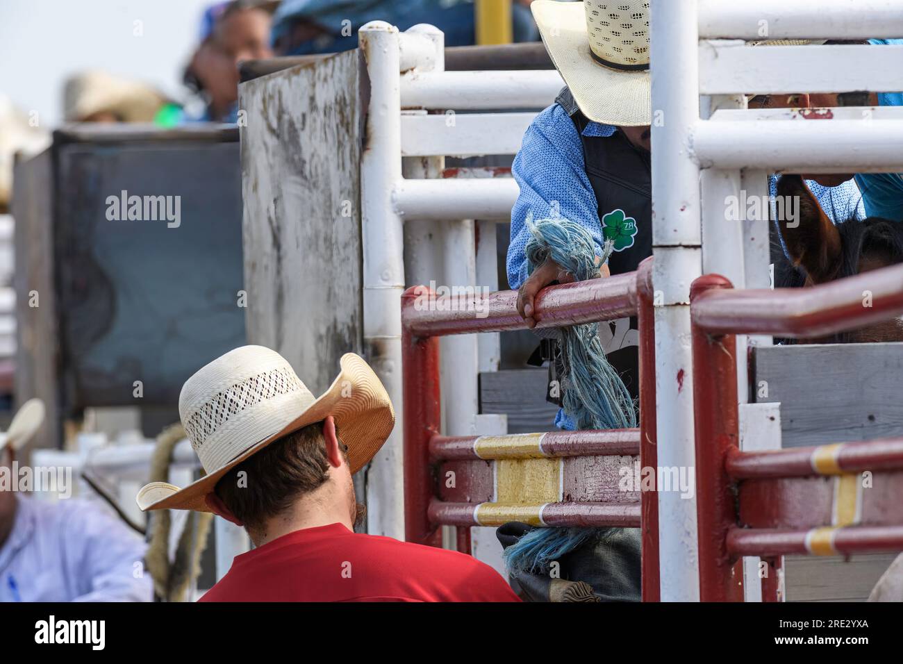 Cavalcate in sella al Neyaskweyahk Native Classic Indian Rodeo. Maskwacis (Hobbema) Alberta Canada Foto Stock