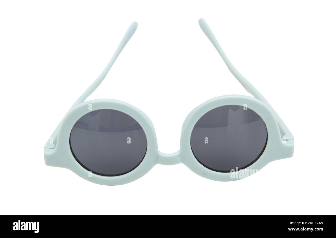 Occhiali da sole isolati su sfondo bianco, occhiali da vista rotondi verdi pastello per bambini, Foto Stock