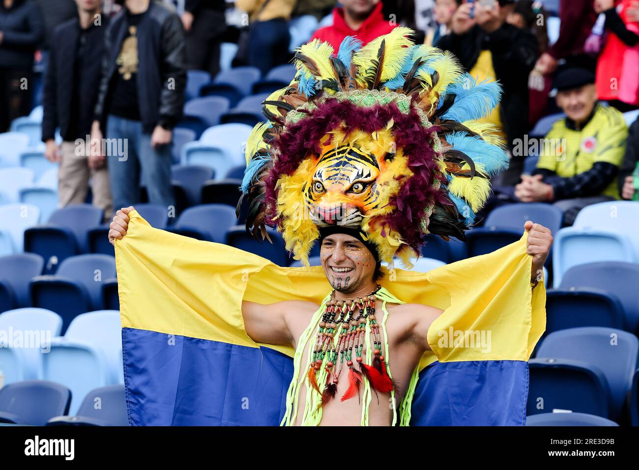 Sydney, Australia, 25 luglio 2023. Tifosa colombiana durante la partita di calcio della Coppa del mondo femminile tra Colombia e Corea del Sud all'Allianz Stadium il 25 luglio 2023 a Sydney, Australia. Credito: Damian Briggs/Speed Media/Alamy Live News Foto Stock