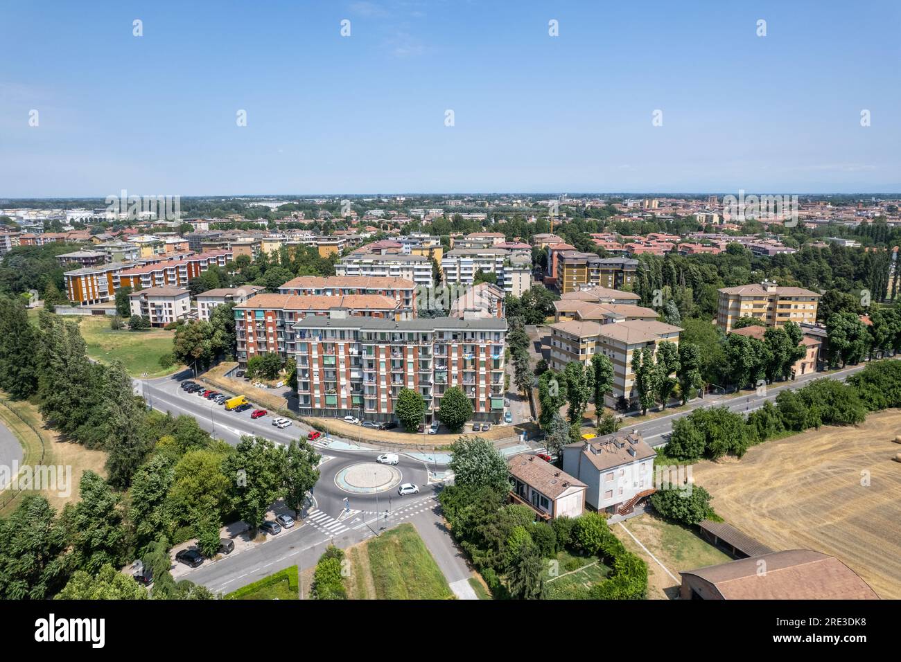 Veduta del quartiere po di Cremona, Italia. Colpo aereo con drone. Foto Stock