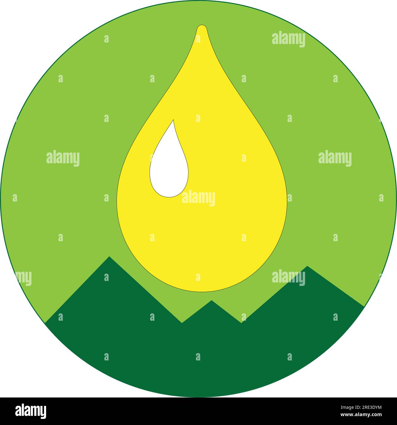 Un cerchio con una goccia d'olio e montagne Illustrazione Vettoriale