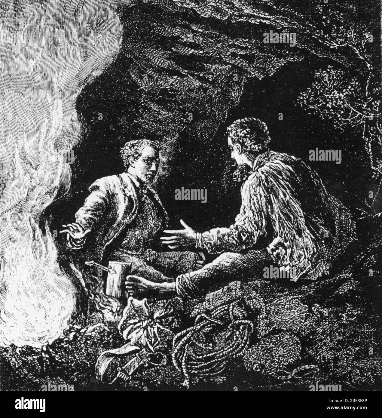 Whymper, Edward, 27.4.1840 - 16.9,1911, alpinista inglese, con Michel Croz al falò, ULTERIORI-DIRITTI-CLEARANCE-INFO-NOT-AVAILABLE Foto Stock