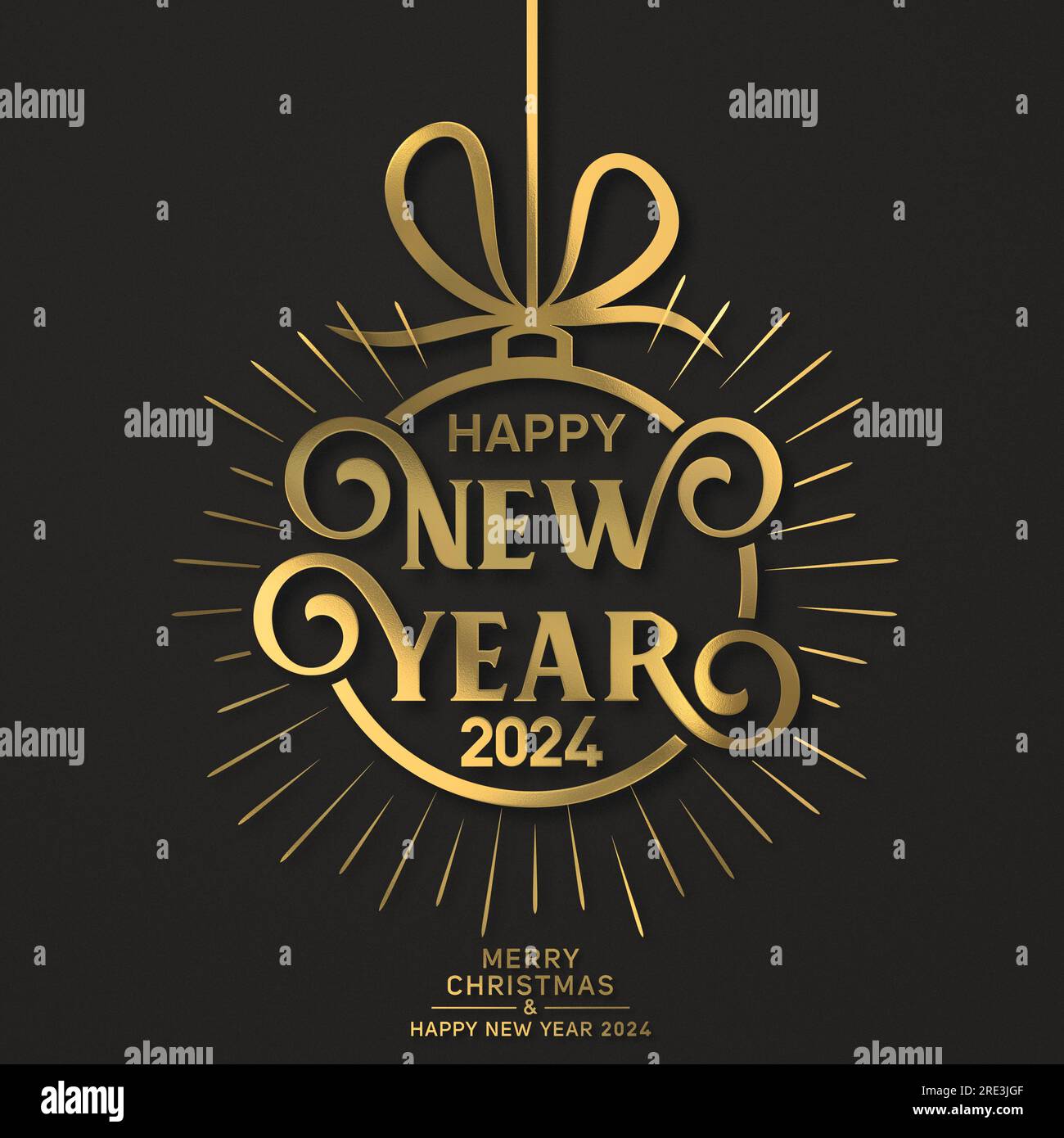 Buon Natale e felice anno nuovo 2024 elegante design dorato Foto Stock
