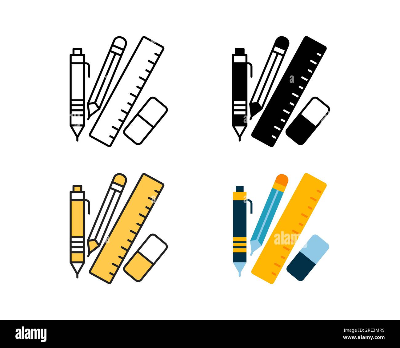 design vettoriale icona strumento di cancelleria con 4 linee di stile, glifo, duotone e piatto Illustrazione Vettoriale