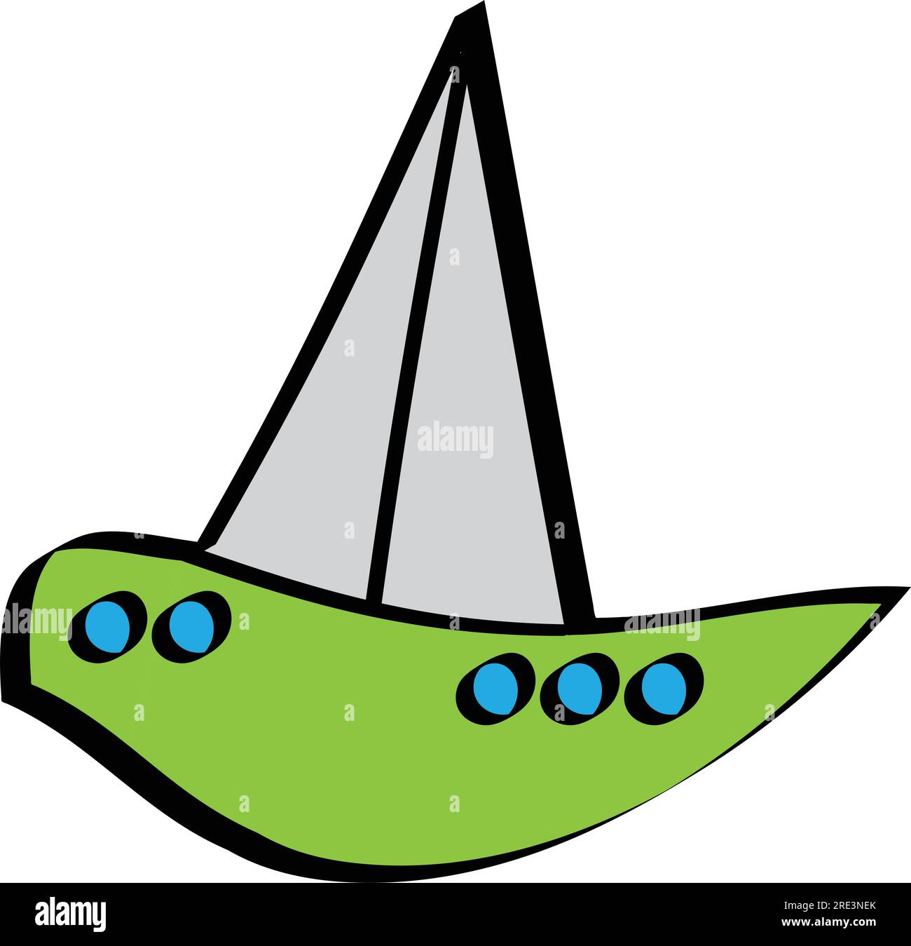 Uno schizzo verde di una barca a vela isolata Illustrazione Vettoriale