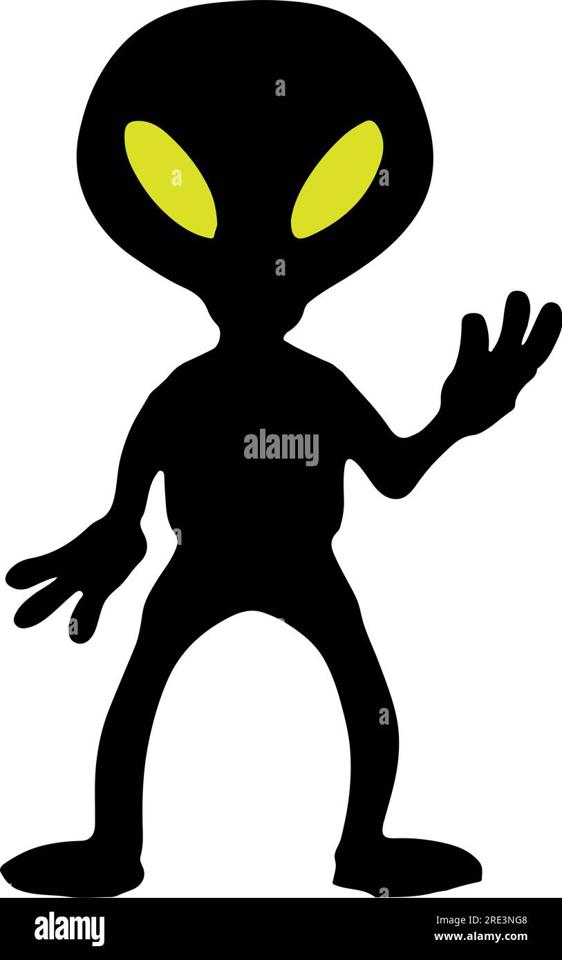 Un visitatore alieno dalla silhouette con occhi verdi accesi. Illustrazione Vettoriale