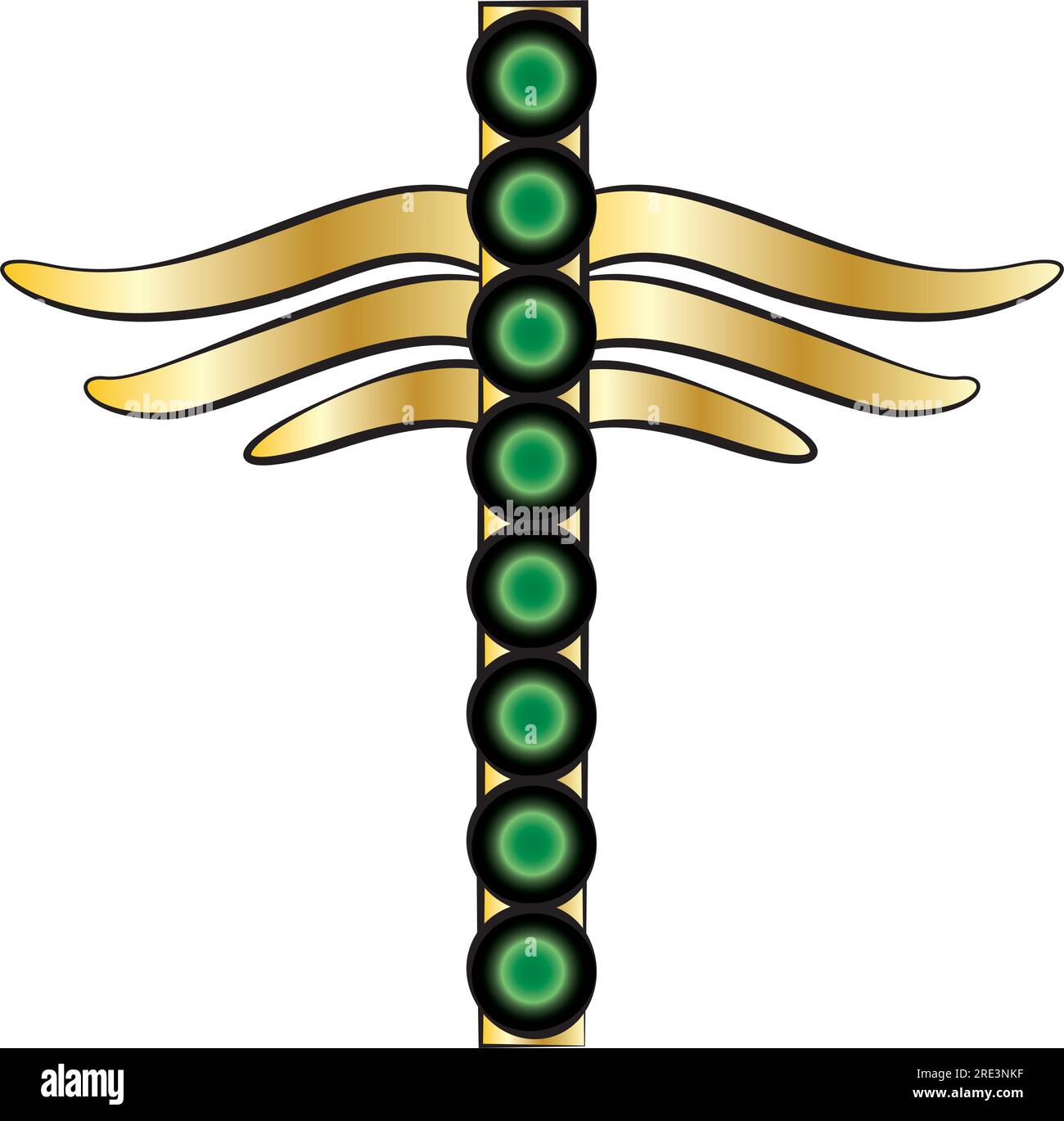 Un caduceo con ali e pietre preziose verdi Illustrazione Vettoriale