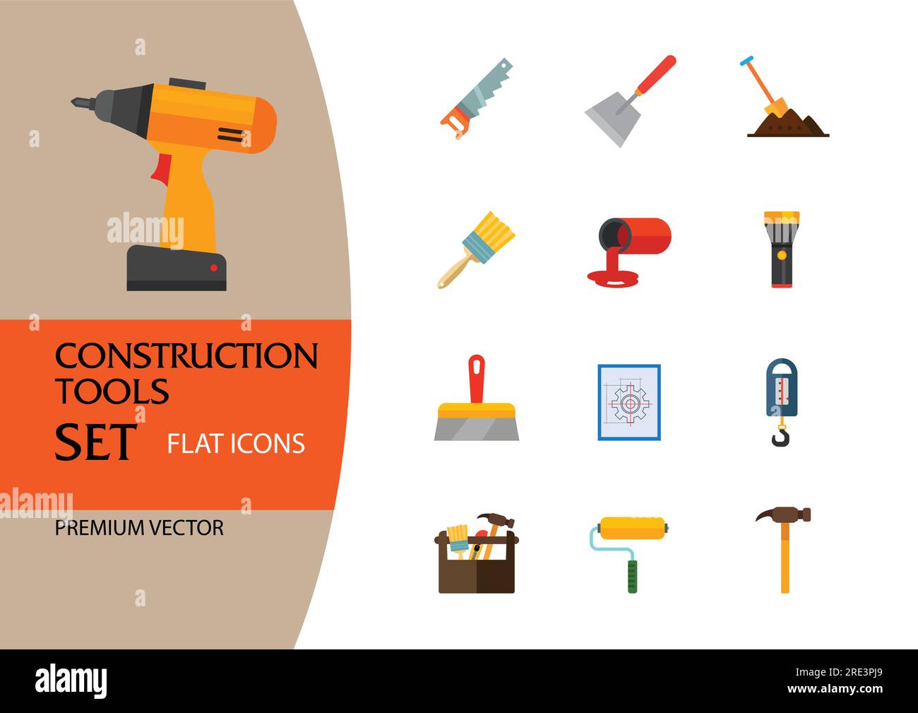 Set di icone degli strumenti di costruzione Illustrazione Vettoriale