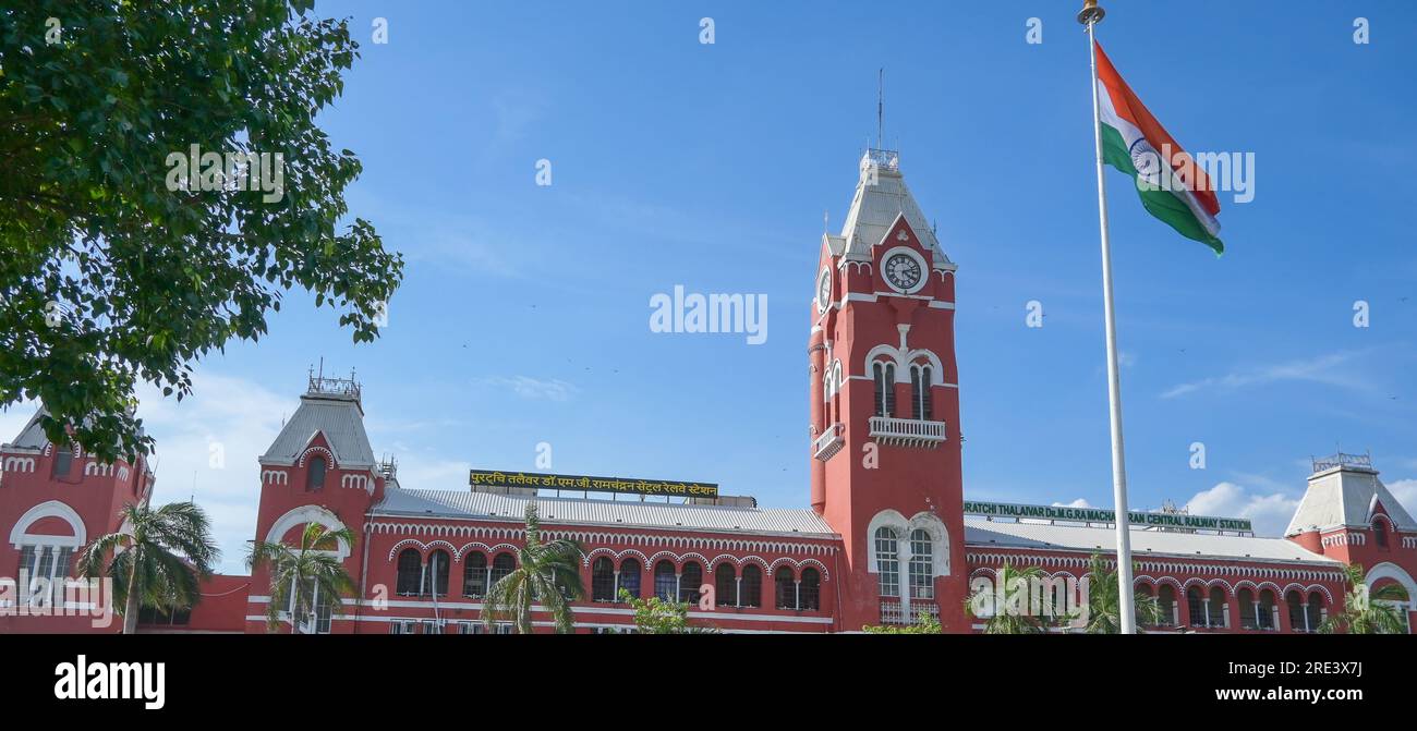 Stazione ferroviaria centrale di Chennai, capolinea ferroviario principale nella città di Chennai, Tamil Nadu, India. Foto Stock