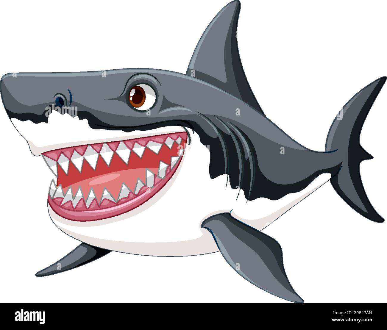 Un cartone animato raffigurante un grande squalo bianco con grandi denti sorridenti e che nuota in un'illustrazione isolata di sfondo bianco Illustrazione Vettoriale Un cartone animato raffigurante un grande squalo bianco con grandi denti sorridenti e che nuota in un'illustrazione isolata di sfondo bianco Illustrazione Vettoriale