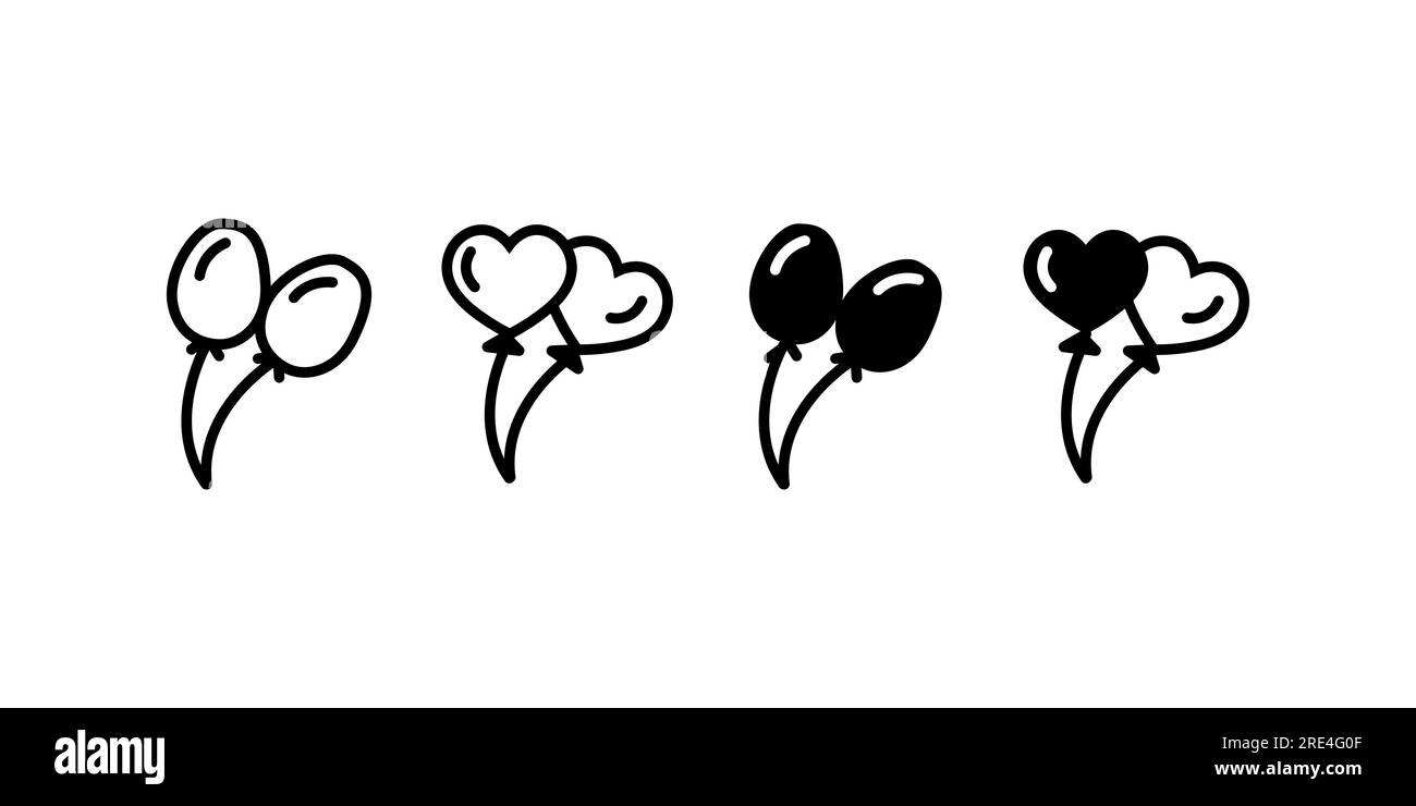 Set di icone di compleanno. Baloon rotondo e a forma di cuore Illustrazione Vettoriale