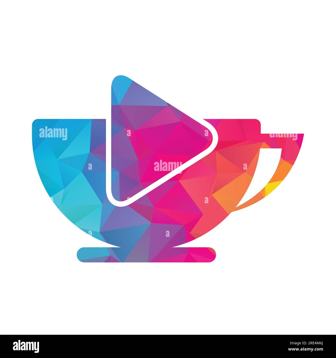 Design con logo Coffee and Play. Design con logo Coffee e vettore del pulsante di riproduzione musicale. Illustrazione Vettoriale