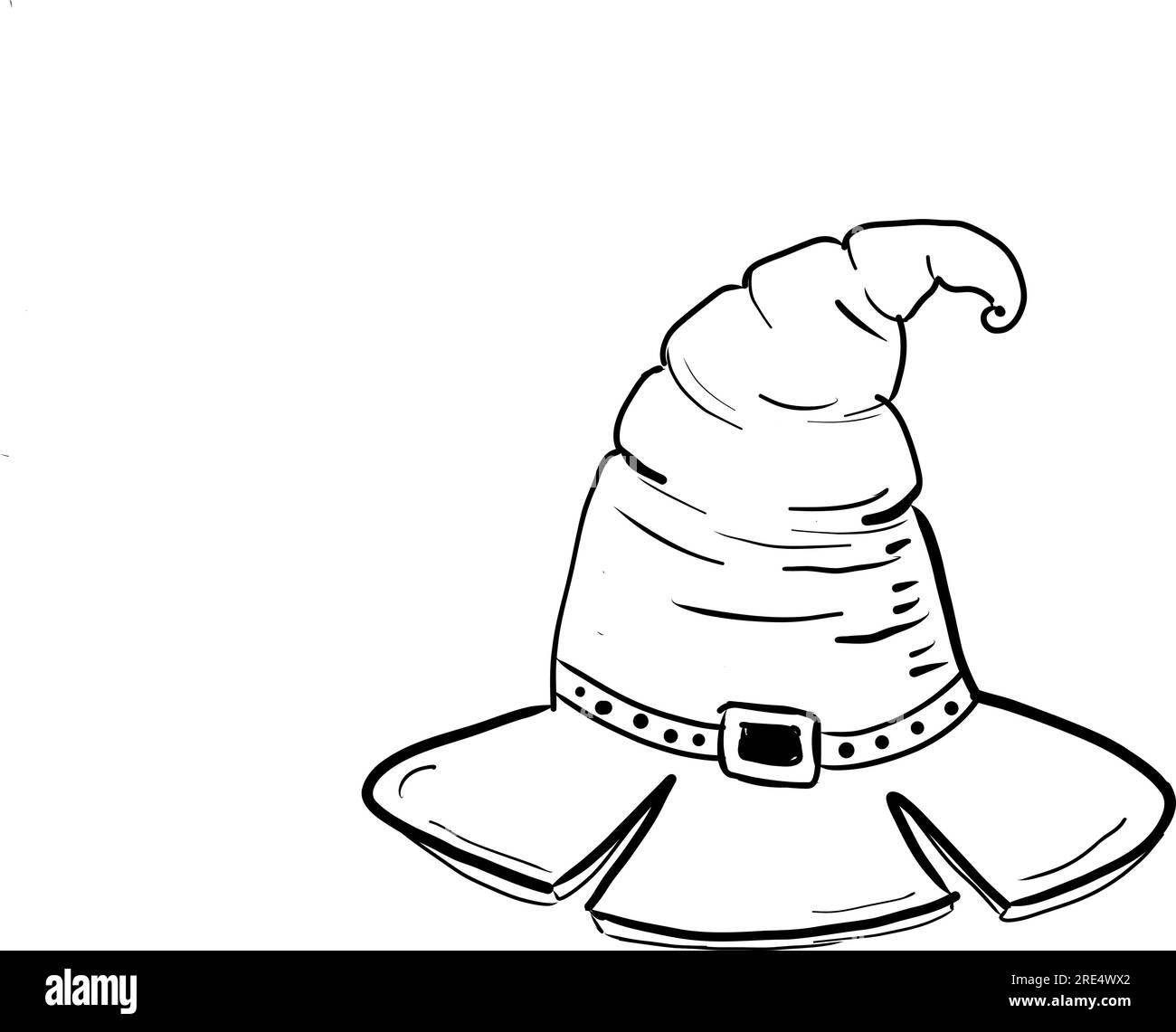 Cappello da strega disegnato a mano su sfondo bianco, isolare Illustrazione Vettoriale