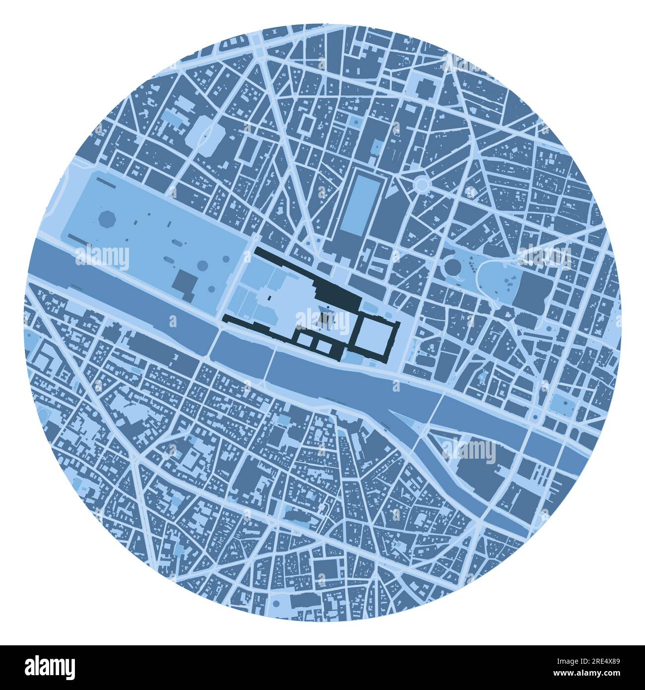 Mappa della posizione del Louvre a Parigi. Mappa circolare con edifici. Illustrazione Vettoriale