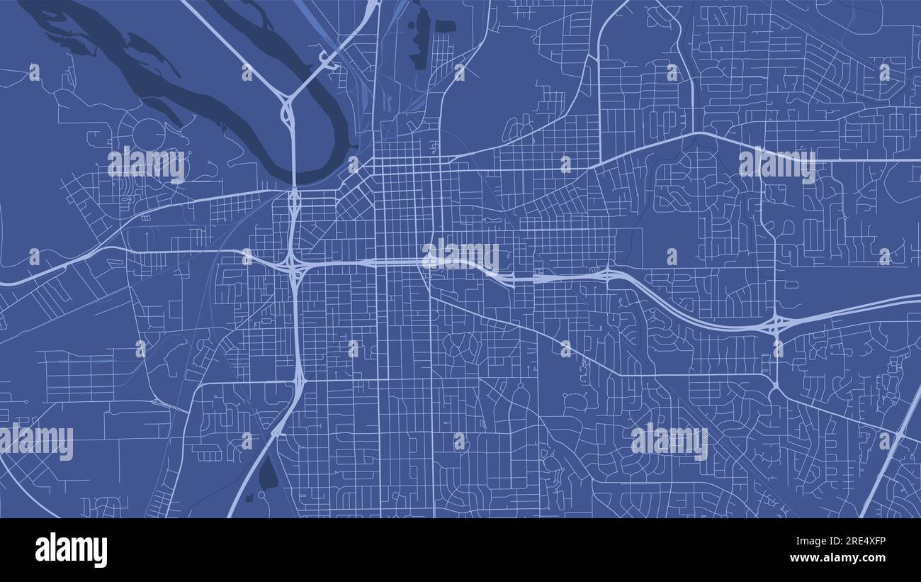Poster della mappa dettagliata di Montgomery, area amministrativa della città dell'Alabama. Panorama blu dello skyline. Mappa turistica grafica decorativa del territorio di Montgomery. RO Illustrazione Vettoriale
