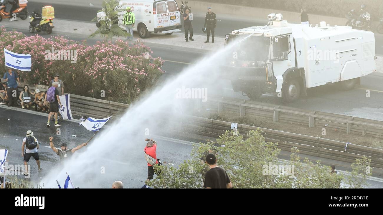 Una dimostrazione contro la riforma giudiziaria (“emendamento irragionevole”), Gerusalemme, Israele Foto Stock