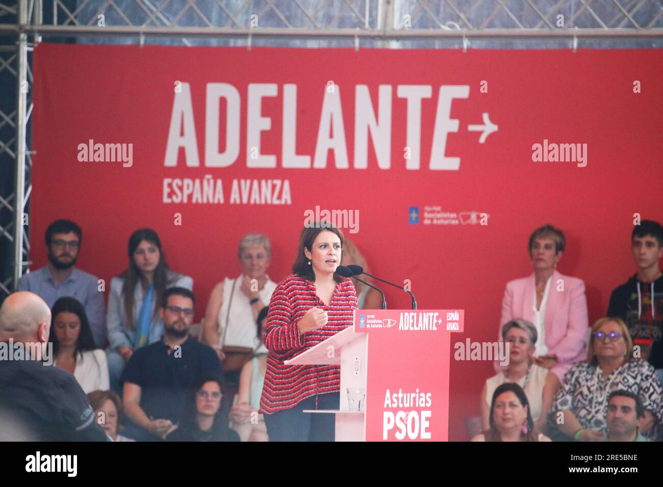 Gijon, Spagna. 20 luglio 2023. La candidata al Congresso dei deputati, Adriana lastra interviene durante il raduno PSOE del 20 luglio 2023, a Gijon, in Spagna. (Foto di Alberto Brevers/Pacific Press/Sipa USA) credito: SIPA USA/Alamy Live News Foto Stock