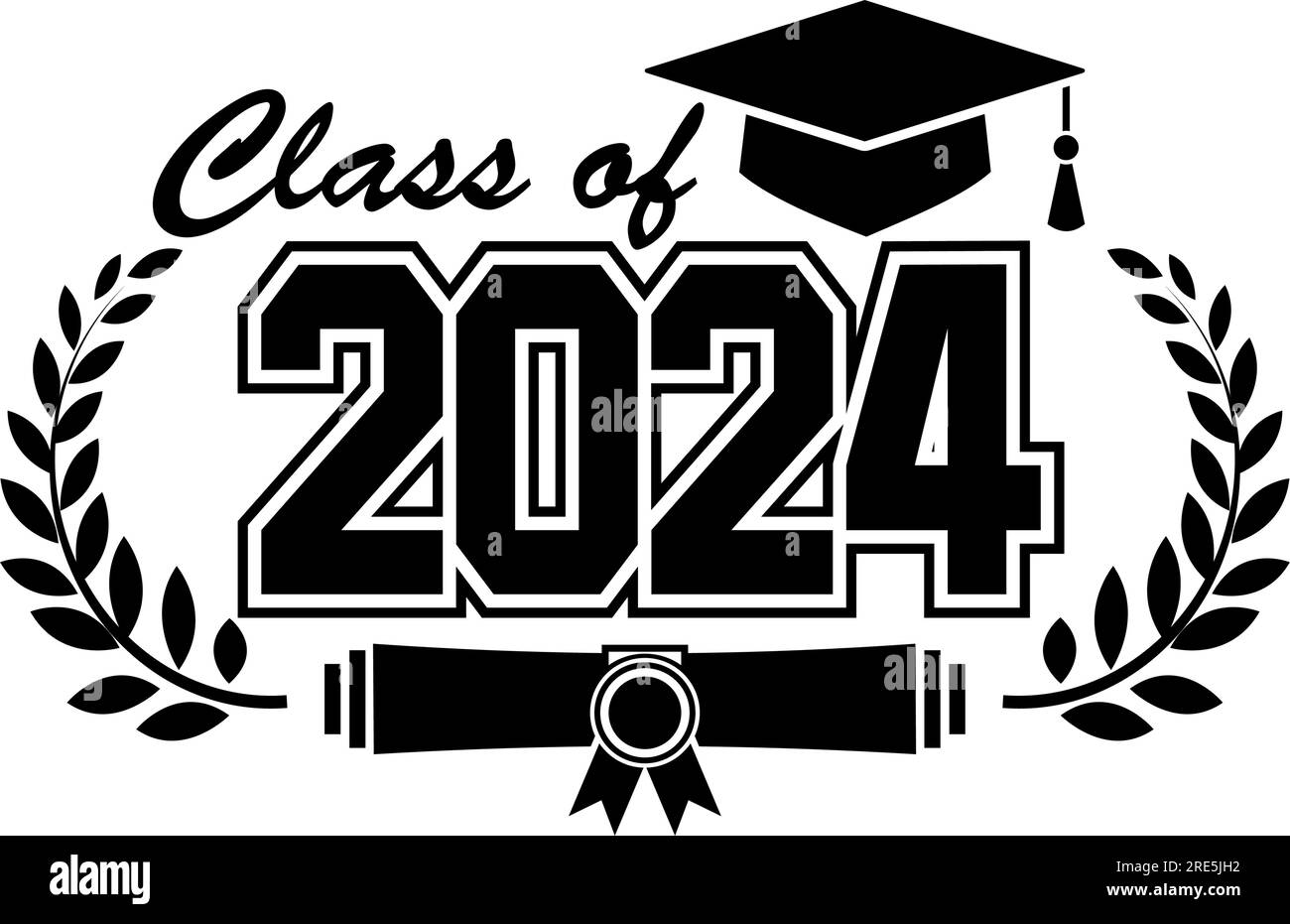 2024 laureato. Il concetto di decorare le congratulazioni per i laureati. Design per t-shirt, volantino, invito, biglietto d'auguri. Illustrazione, Illustrazione Vettoriale