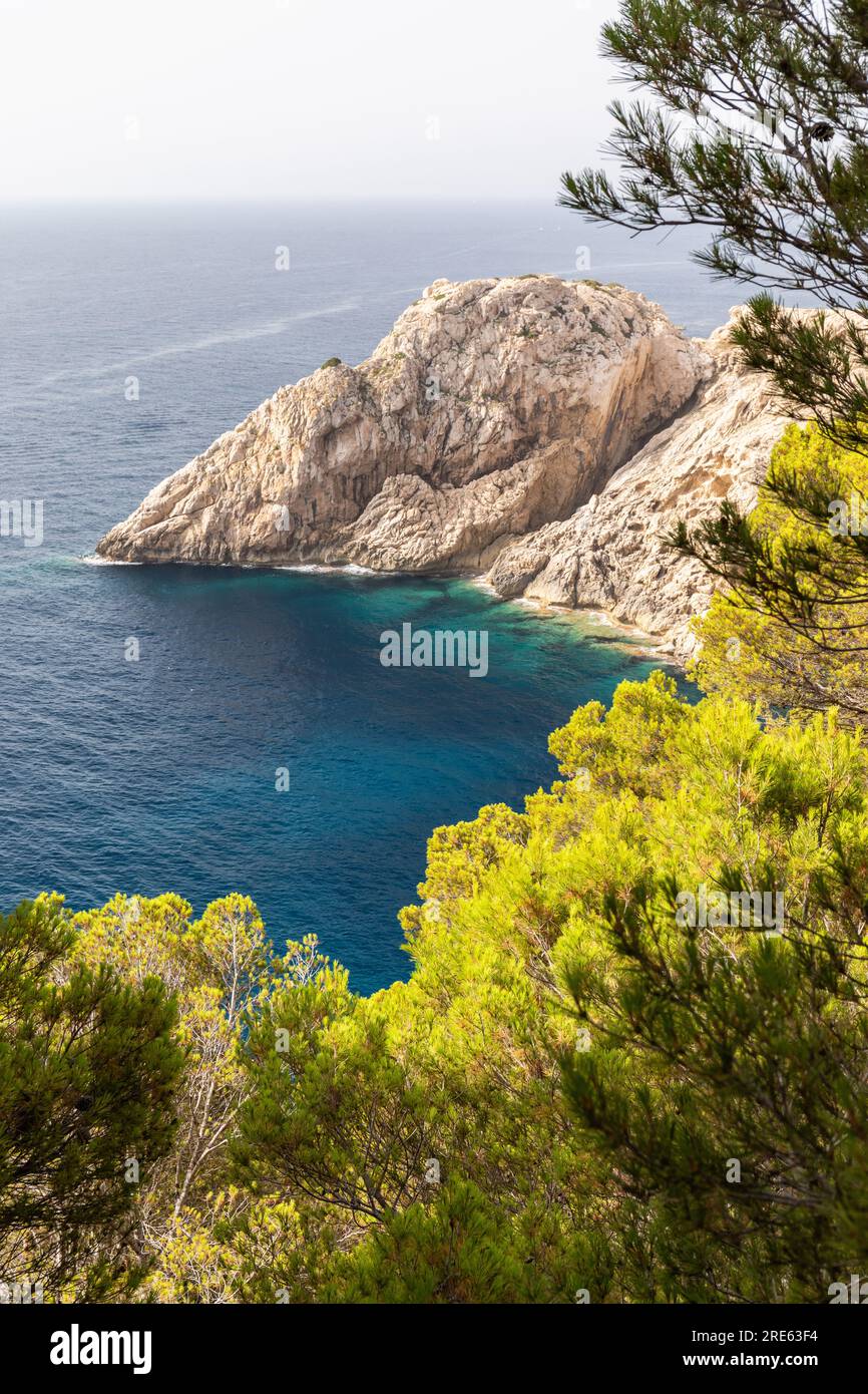 Promontorio roccioso a Punta de Capdepera, Maiorca (Maiorca), Isole Baleari, Spagna, Europa Foto Stock