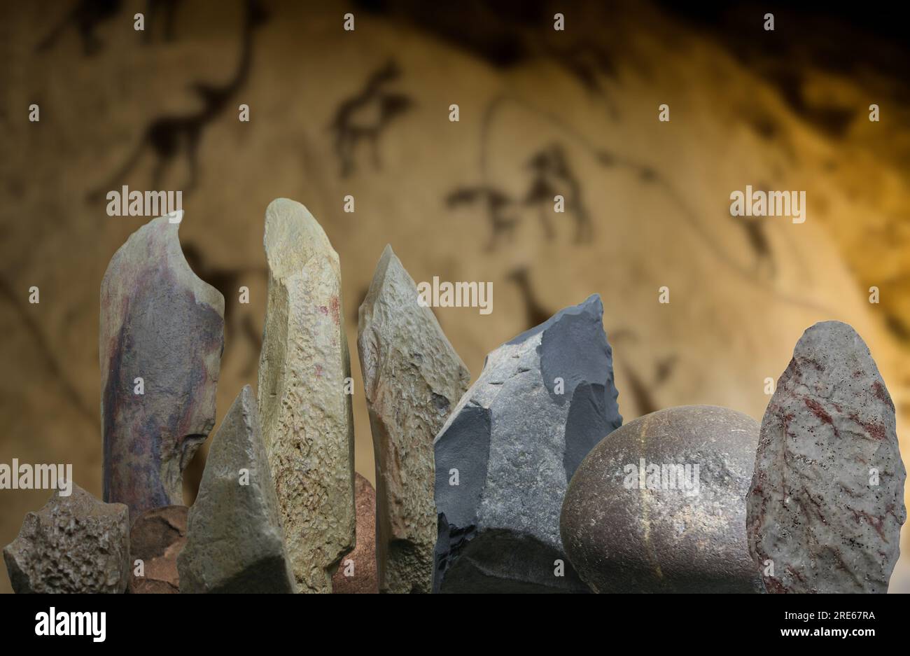 Utensili in pietra risalenti al Paleolitico Foto Stock