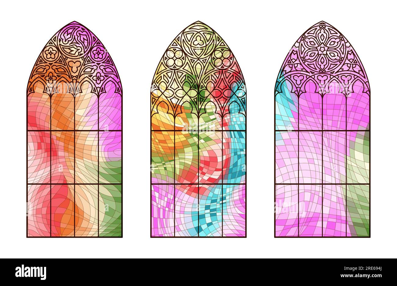 Finestre della chiesa in vetro colorato. Cornici di colore mosaico. Illustrazione Vettoriale