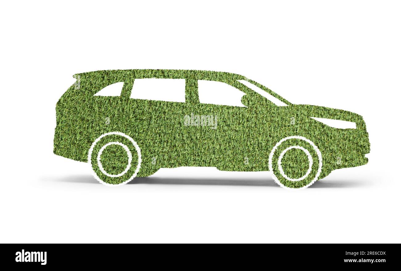 Foto studio di un SUV fatto di erba isolata su sfondo bianco Foto Stock