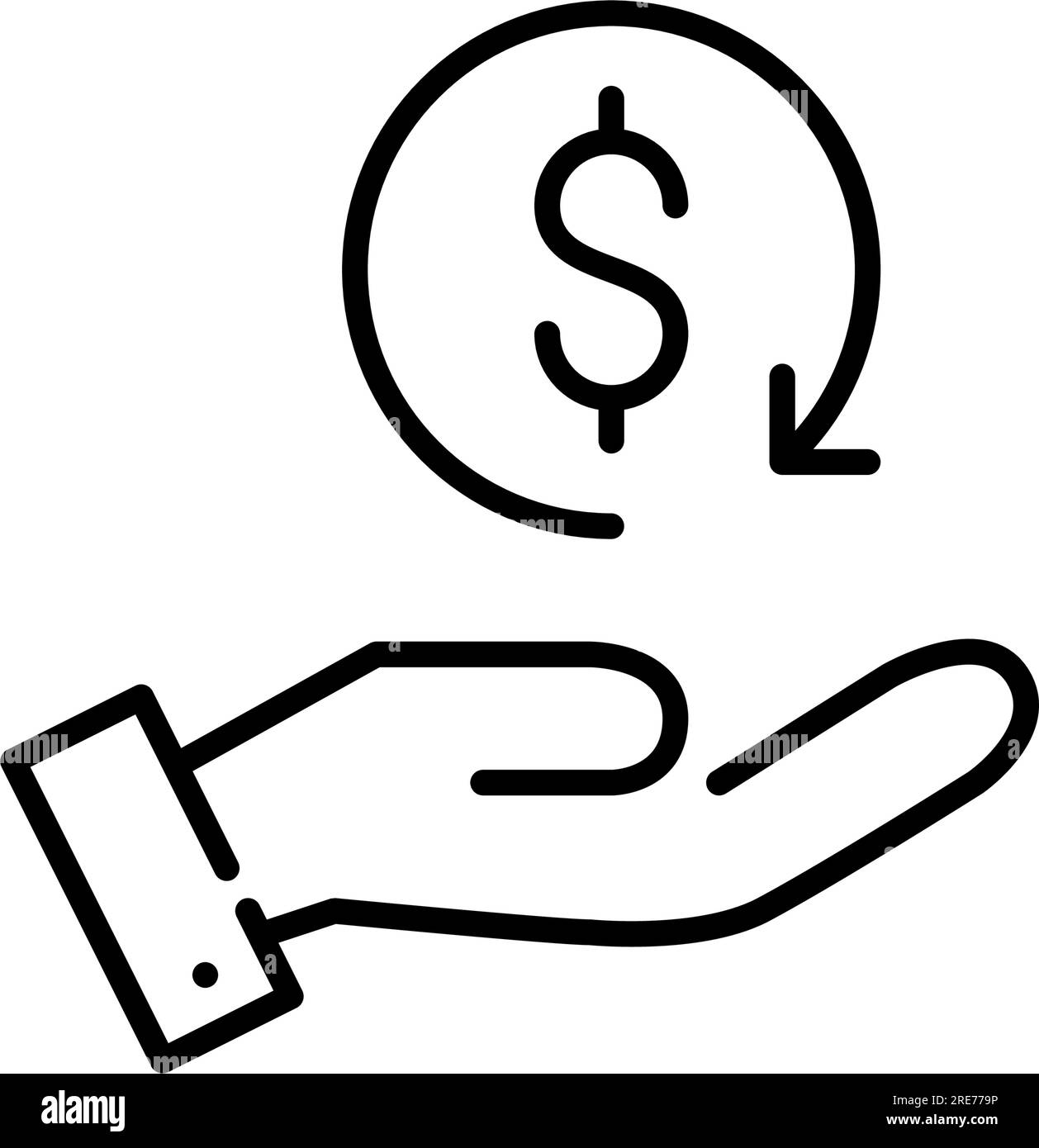 Simbolo del premio per il cliente. Simbolo del dollaro con freccia di rinnovo in mano. Icona Pixel Perfect Illustrazione Vettoriale