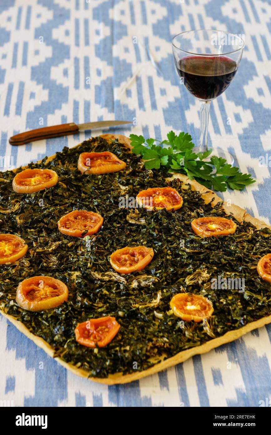 Coca de verduras,llucmajor, Mallorca,Isole Balneari,Spagna. Foto Stock