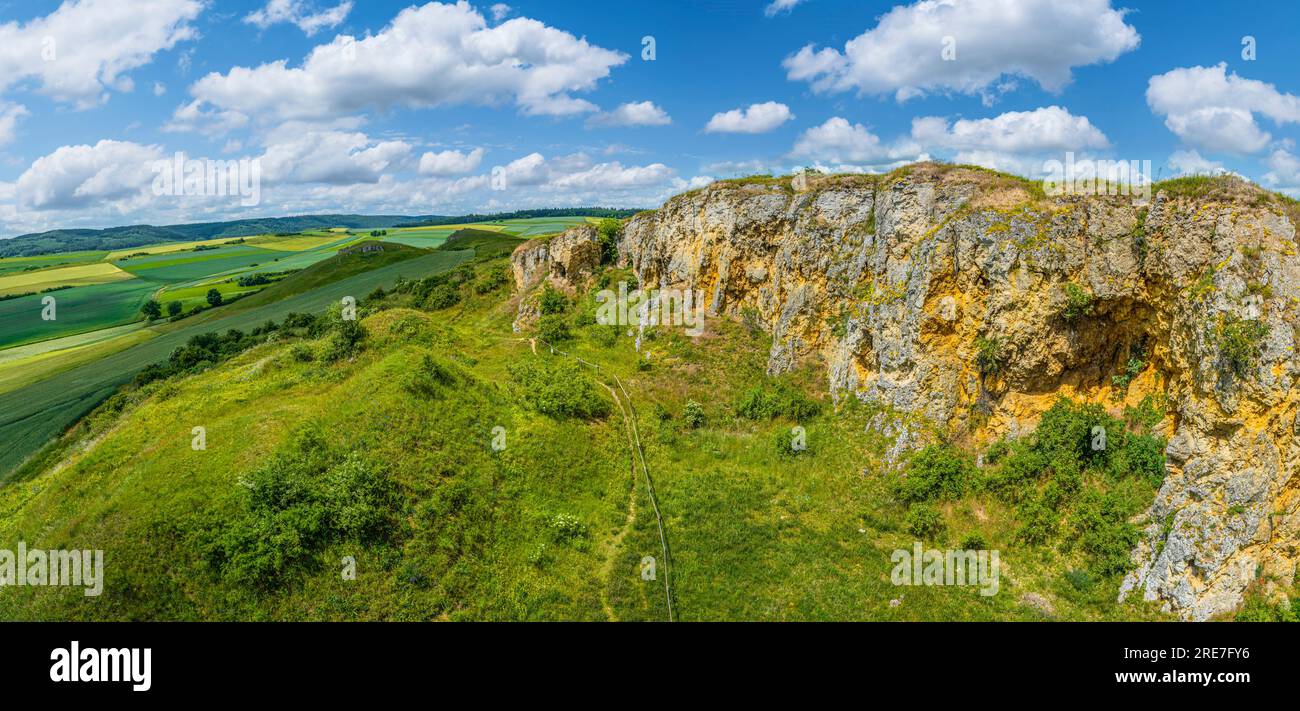 Cava abbandonata sul Goldberg vicino a Kirchheim sul Nördlinger Ries, geoparco mondiale dell'UNESCO Foto Stock