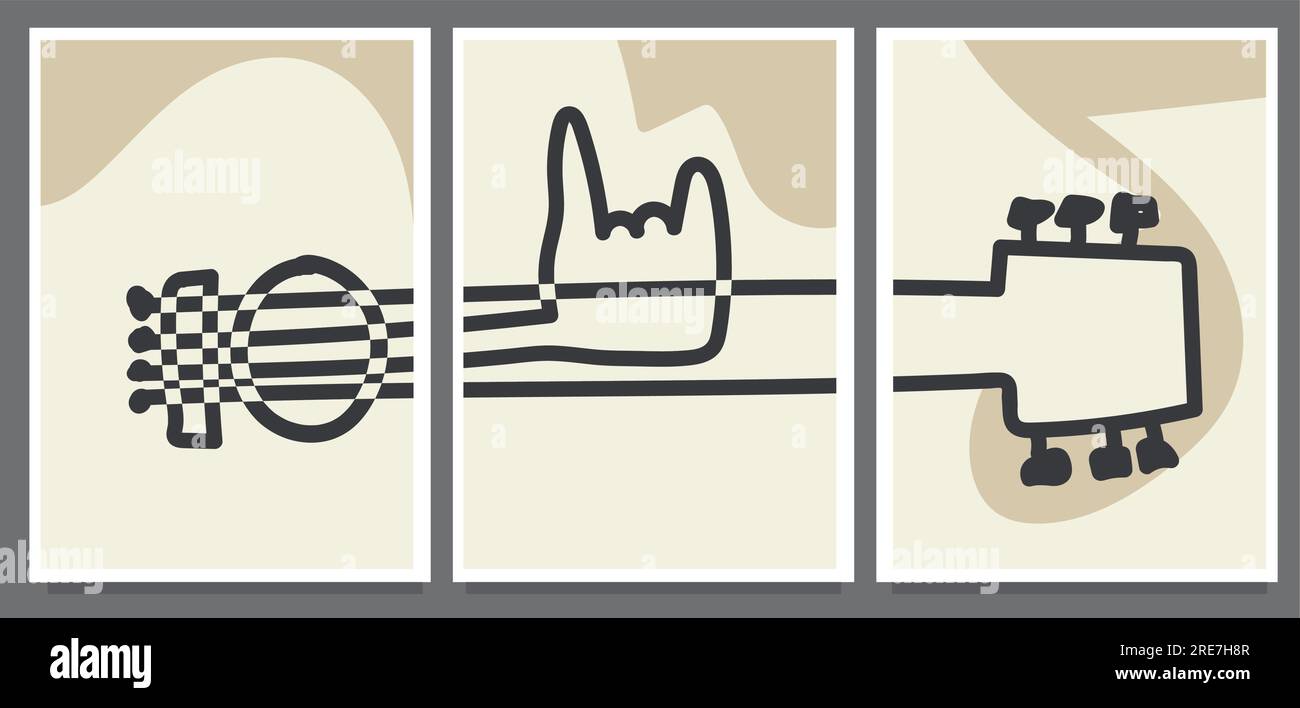 set di metallo astratto monocromatico che suonano la chitarra pittura a mano illustrazione vettoriale Illustrazione Vettoriale