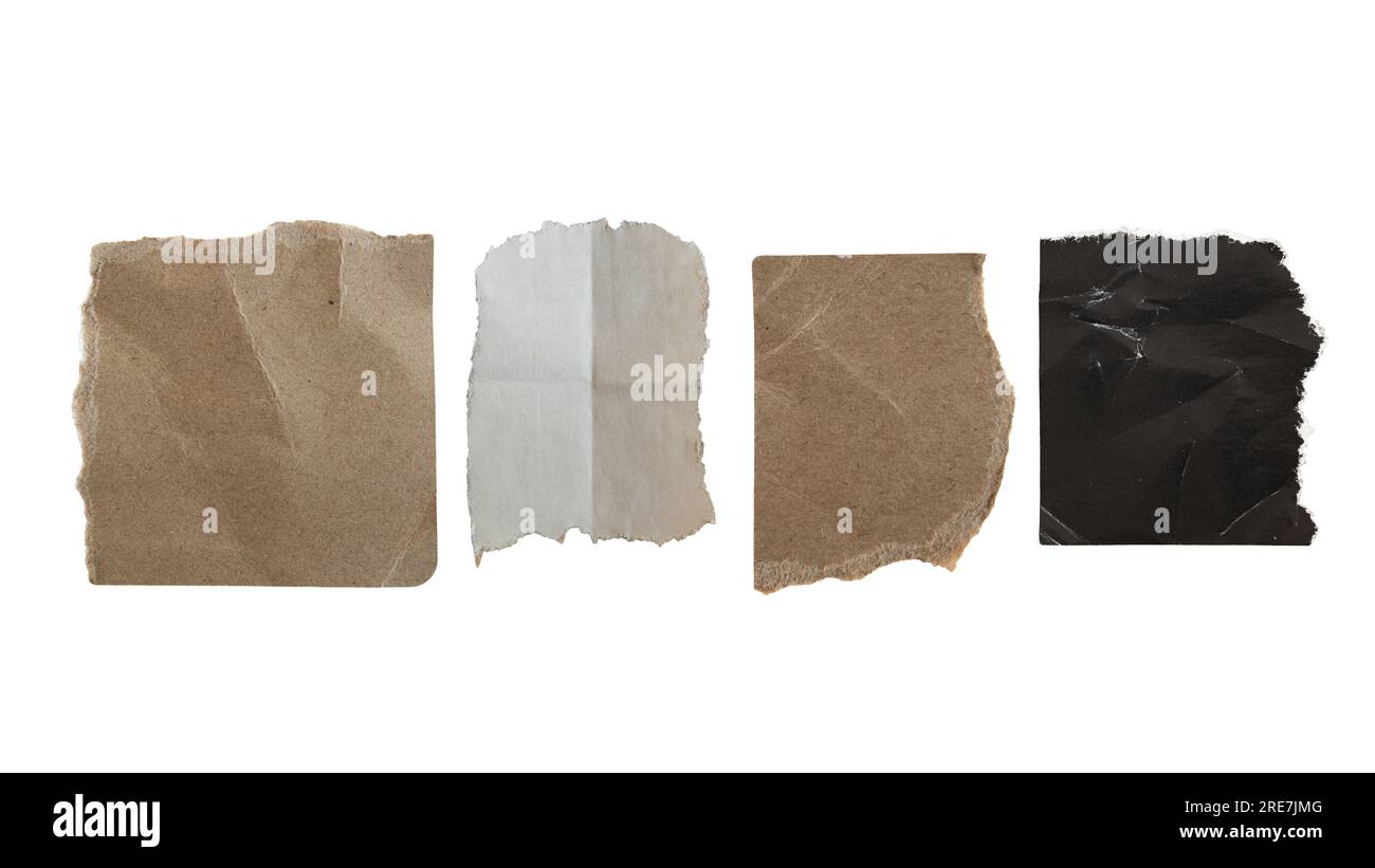 Carta marrone, grigia e nera strappata per l'uso come sfondo di lettere di riscatto con percorso di ritaglio Foto Stock