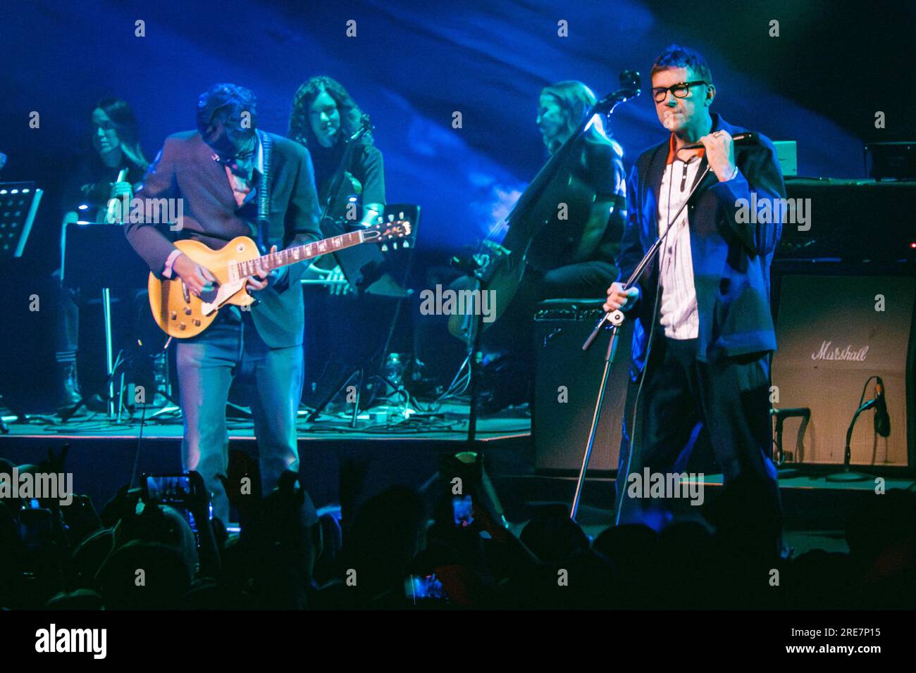 Londra, Regno Unito: 25.07.23 - i Blur si esibiscono all'Eventim Hammersmith Apollo per lanciare il loro album del 2023 The Ballad of Darren Foto Stock