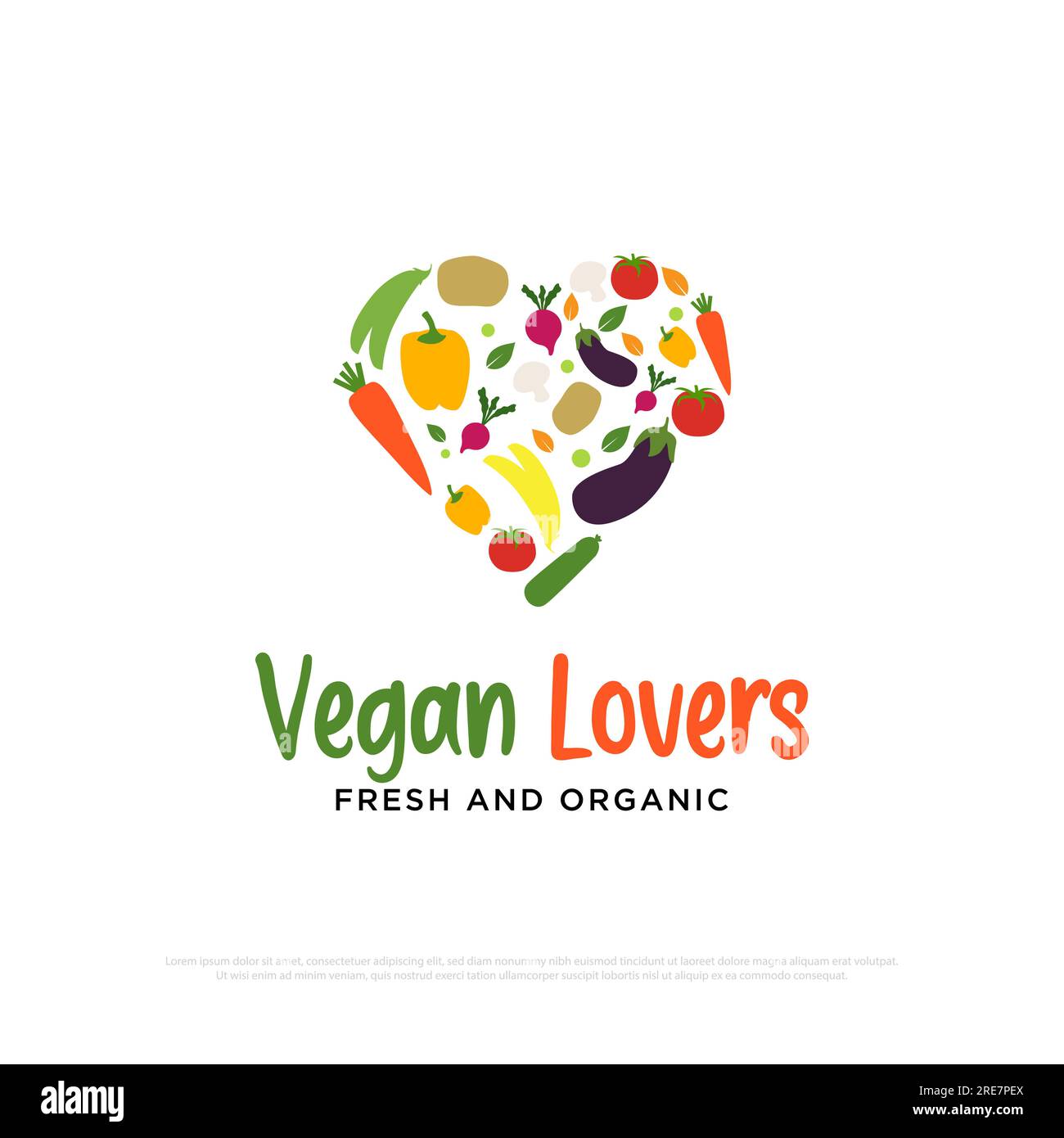 Ispirazione per il design del logo Vegan Lovers, illustrazione del vettore di alimenti biologici, modello ideale per i marchi di logo di alimenti e bevande, Illustrazione Vettoriale