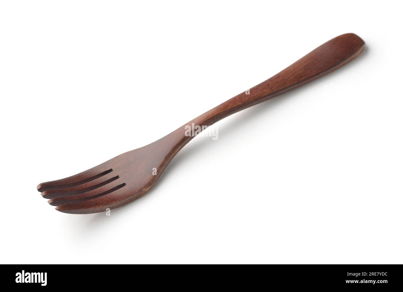 Forchetta in legno marrone scuro isolata su bianco Foto Stock