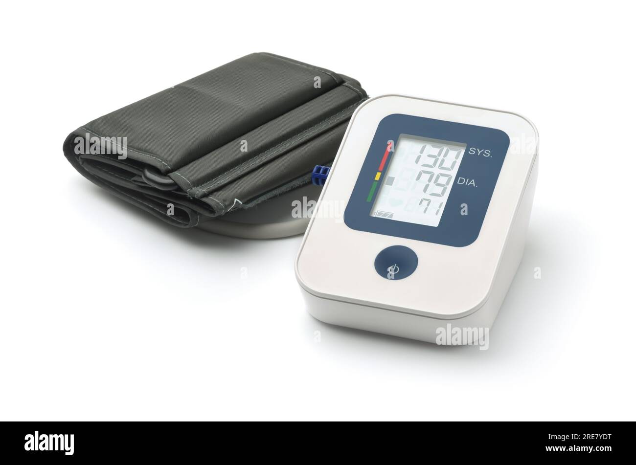 Electronic monitor della pressione del sangue isolato su bianco Foto Stock