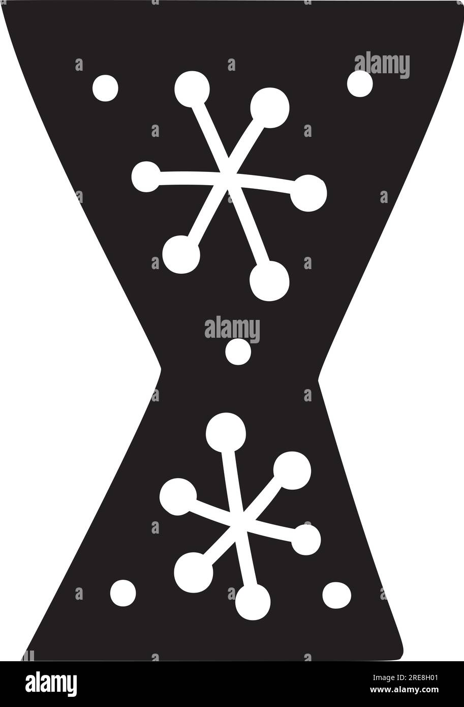 Visualizza il carattere vettoriale natalizio invernale lettera X alfabeto. Caratteri maiuscoli scandinavi abc elemento per social media, web design, poster, banner Illustrazione Vettoriale