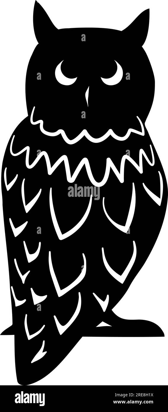 Gufo con silhouette in piedi isolato. Illustrazione vettoriale Illustrazione Vettoriale