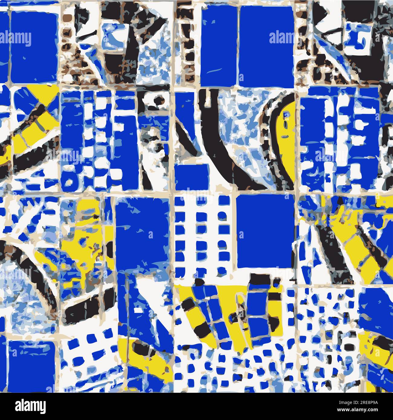 Illustrazione vettoriale mattonelle astratte Design della decorazione a mosaico Collage intricato colori blu e giallo Pittura moderna Illustrazione Vettoriale
