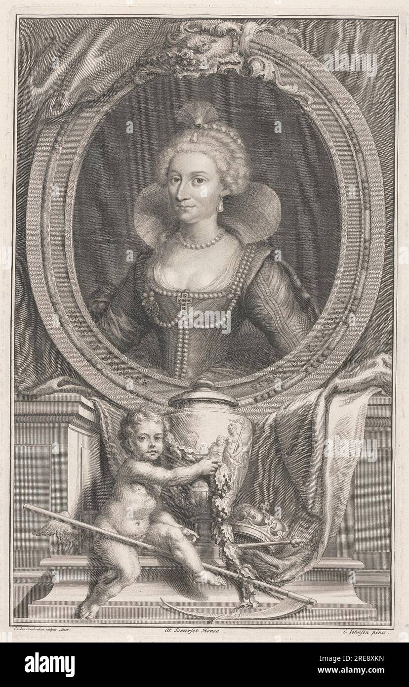 Anna di Danimarca, regina di re Giacomo i nel 1745 circa di Jacobus Houbraken Foto Stock