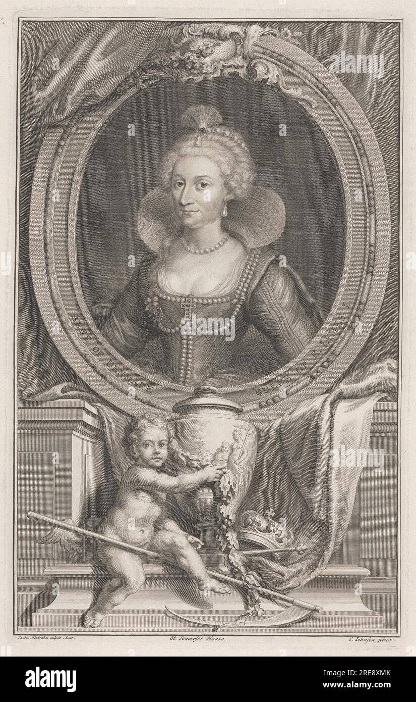 Anna di Danimarca, regina di re Giacomo i nel 1745 circa di Jacobus Houbraken Foto Stock