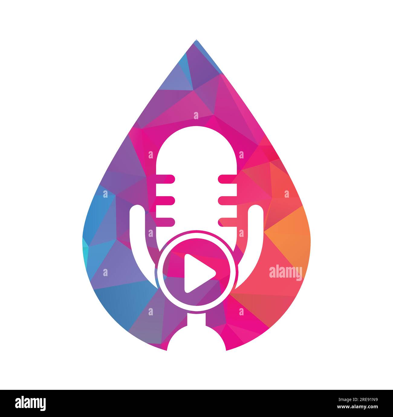 Design del modello del logo podcast di riproduzione video. Logo del canale podcast o della radio. Illustrazione Vettoriale