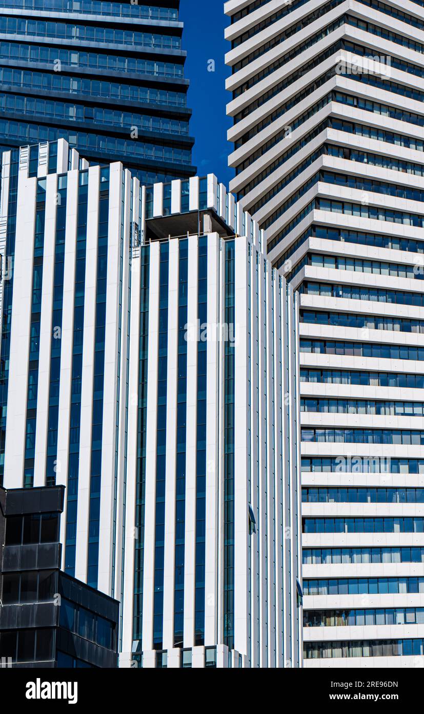 Architettura moderna del centro finanziario della città di Tbilisi con torri gemelle su Chavchavadze avenue, capitale della Georgia Foto Stock