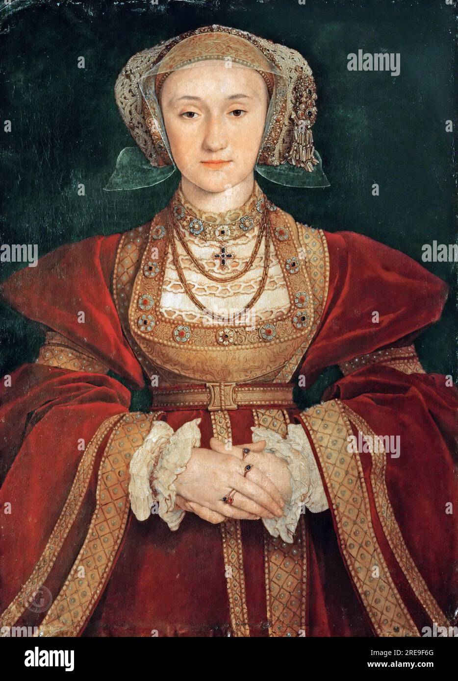 Hans Holbein il giovane (1497 o 1498-1543) -- Anna di Cleves (1515-1557), quarta moglie di Enrico VIII c.1539 Foto Stock
