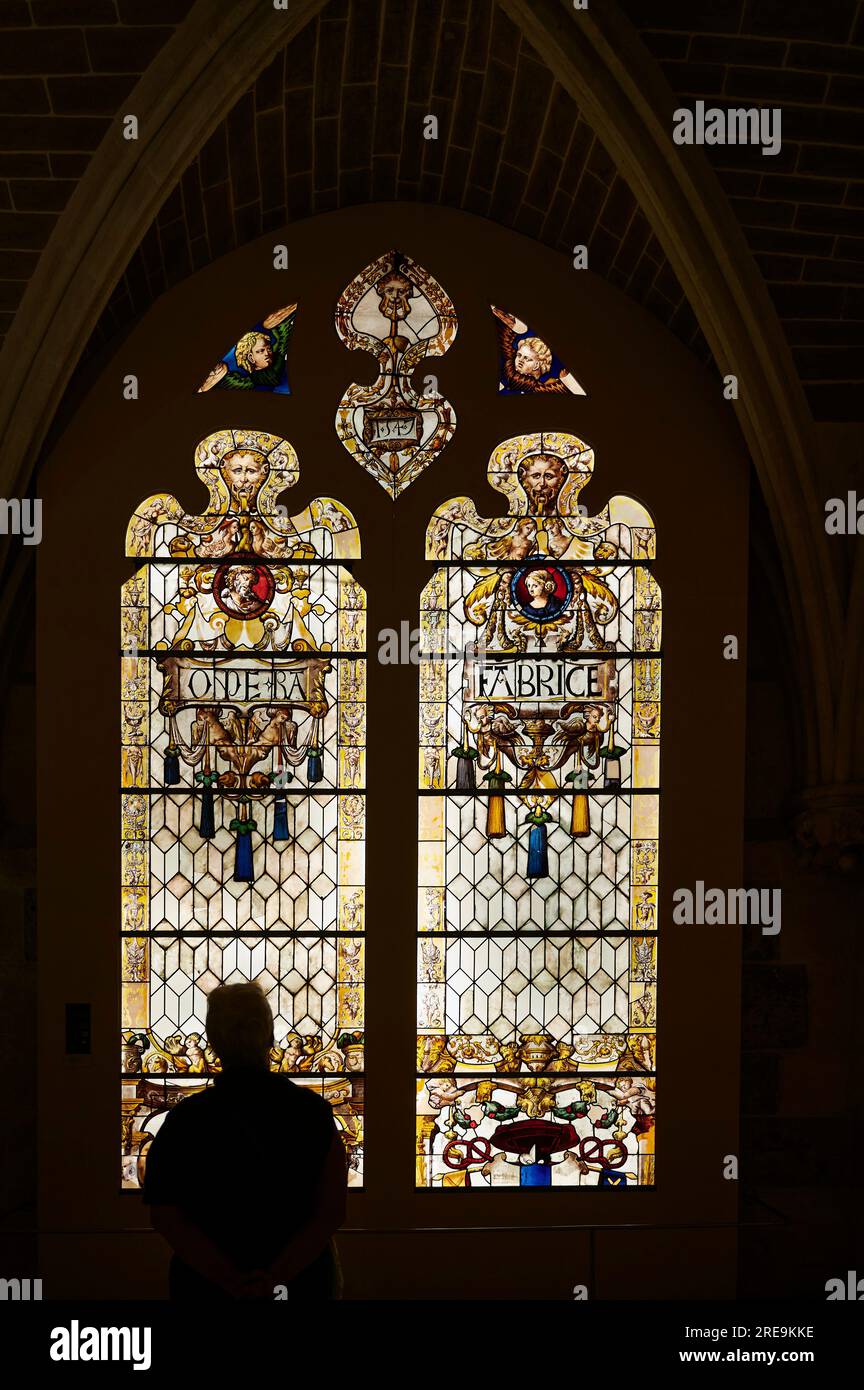 Vetrate colorate all'interno della cattedrale di Burgos, Burgos, Castilla y Leon, Spagna Foto Stock